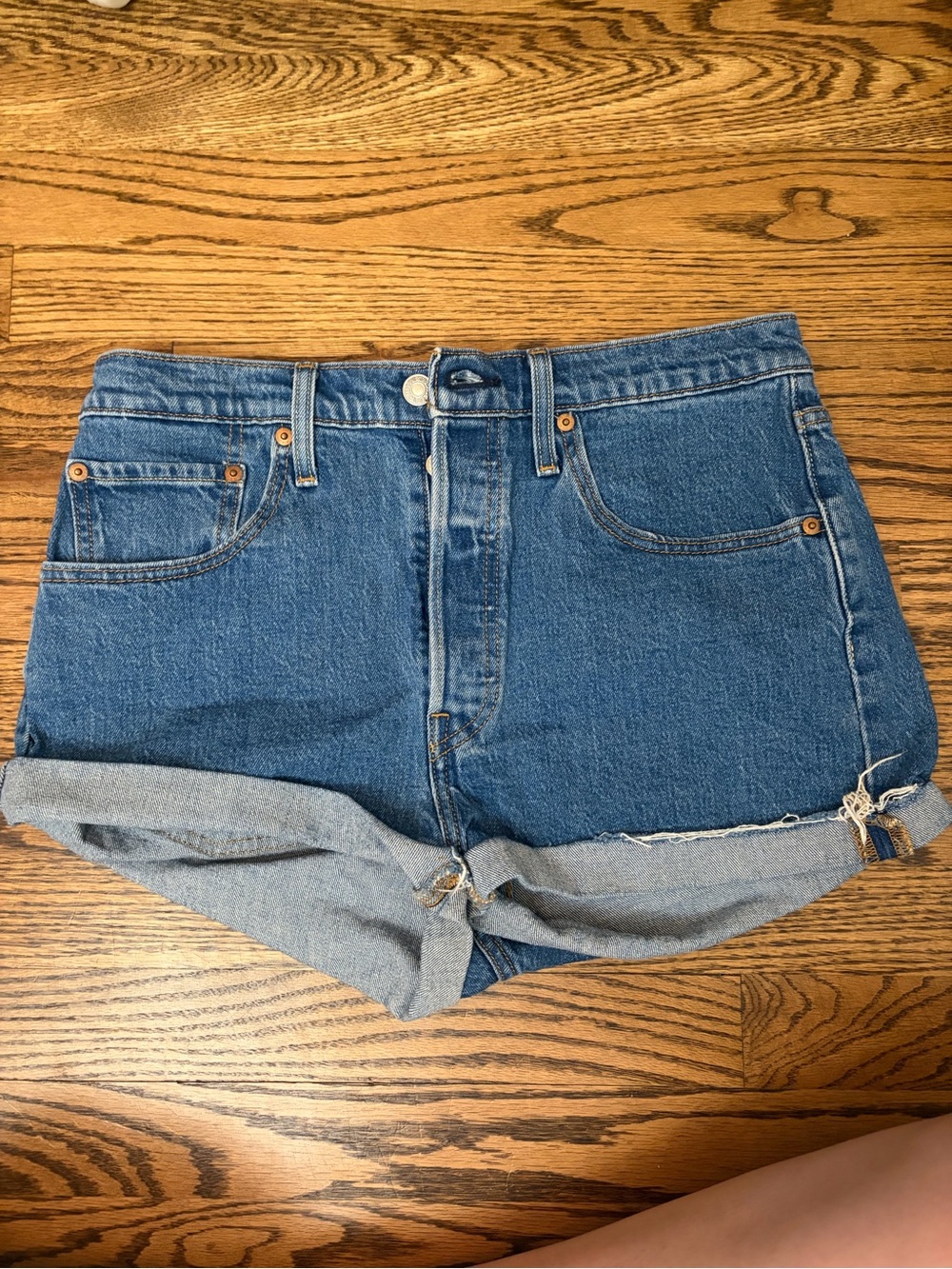 Levi's High-Waist Rolled Hem Denim Shorts - Blue